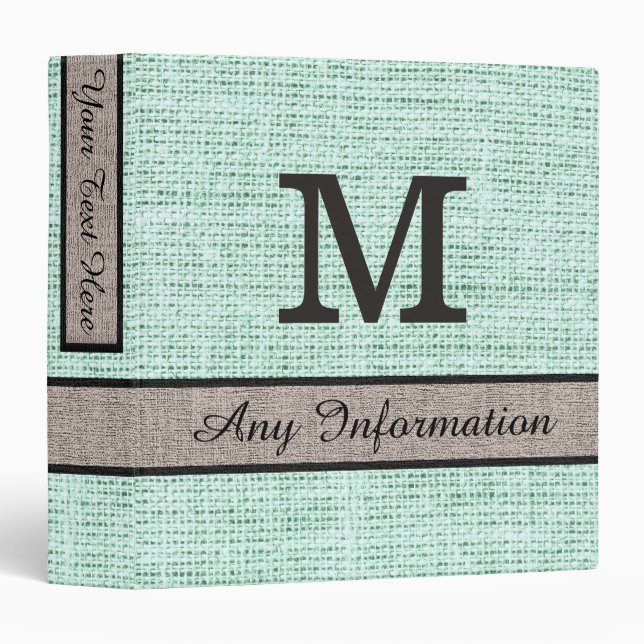 Aero Blue Burlap Linen Monogram Binder (Front/Spine)