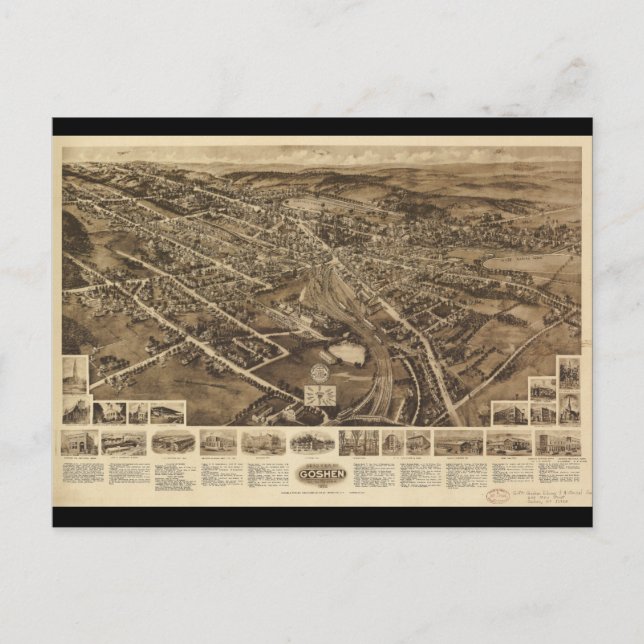 Aero view Map of Goshen New York (1922) Postcard (Front)