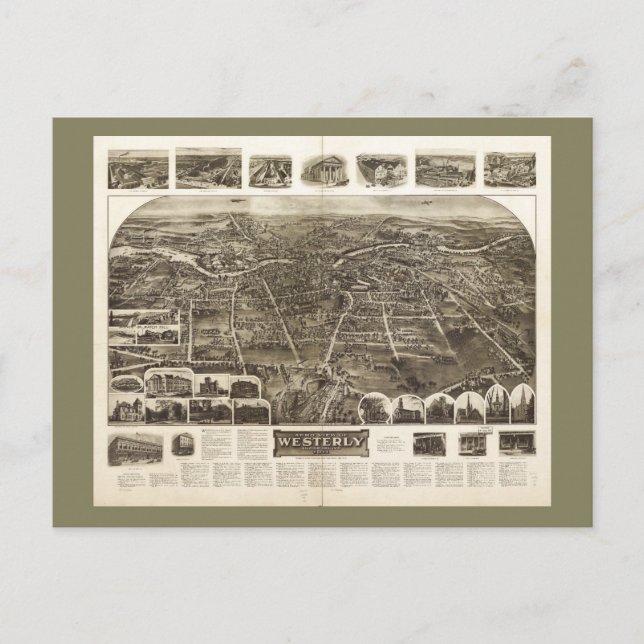 Aero View of Westerly, Rhode Island (1911) Postcard (Front)