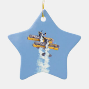 Aerobatic Biplanes In Flight Ceramic Ornament