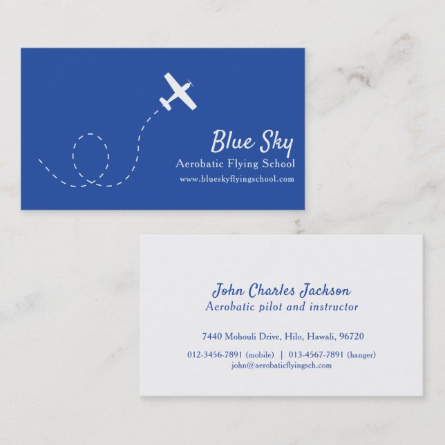 Aerobatic white blue modern aviation business card (Front/Back)