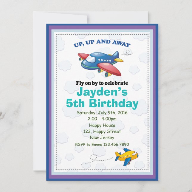 Aeroplane Birthday Invitation (Front)