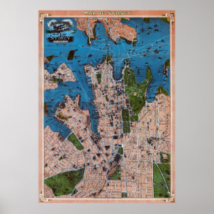 AEROPLANE MAP of SYDNEY AUSTRALIA 1922 Poster