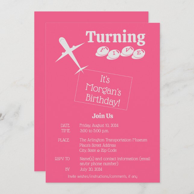 Aeroplane Personalized Birthday Invitation Card (Front/Back)