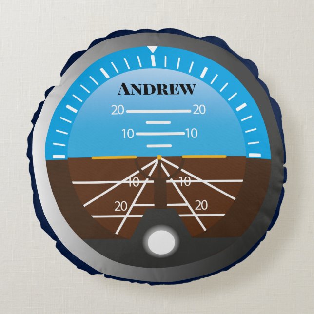 Aeroplane Pilot Cockpit Attitude Indicator Round Pillow (Front)