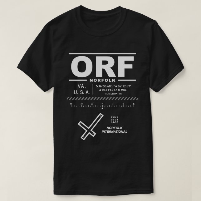 Aéroport international Norfolk ORF T-Shirt (Design devant)