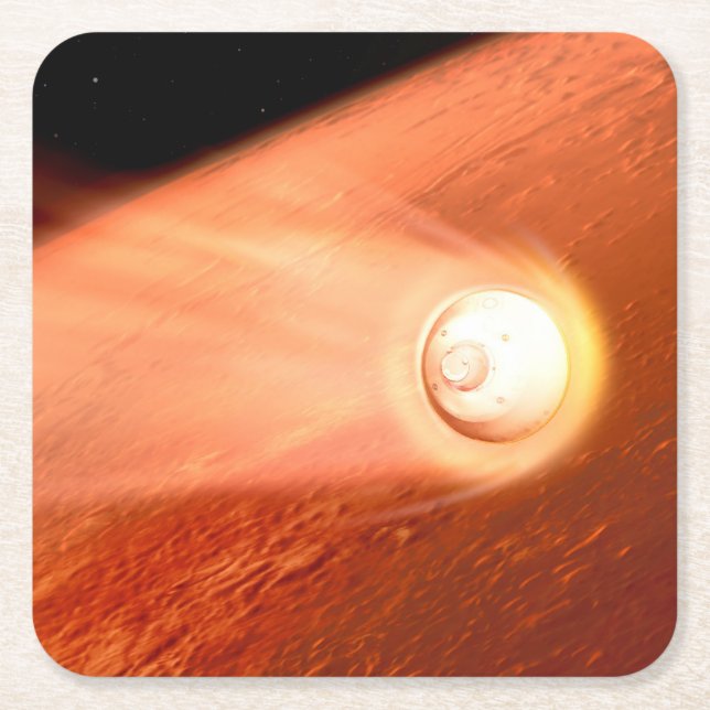 Aeroshell With Perseverance Rover Descent To Mars Square Paper Coaster (Front)
