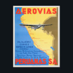 Aerovias Peruanas Peru Vintage Poster 1936 Postcard<br><div class="desc">Vintage travel poster from Peru. Published in 1936. Please note that our posters are high quality reproductions based on professional, very high resolution scans of the original. Our manual retouching process does not involve the use of filters that remove any original details or texture that you want see in the...</div>