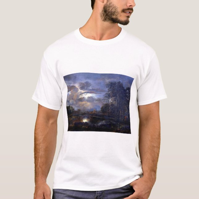 Aert van der Neer Moonlit Landscape with Bridge T-Shirt (Front)