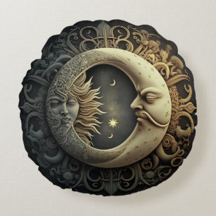 AesSun and Moon Vintage Design Round Pillow