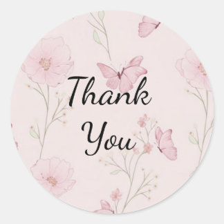 Aestheti Pink Floral Thank You Business Packaging  Classic Round Sticker