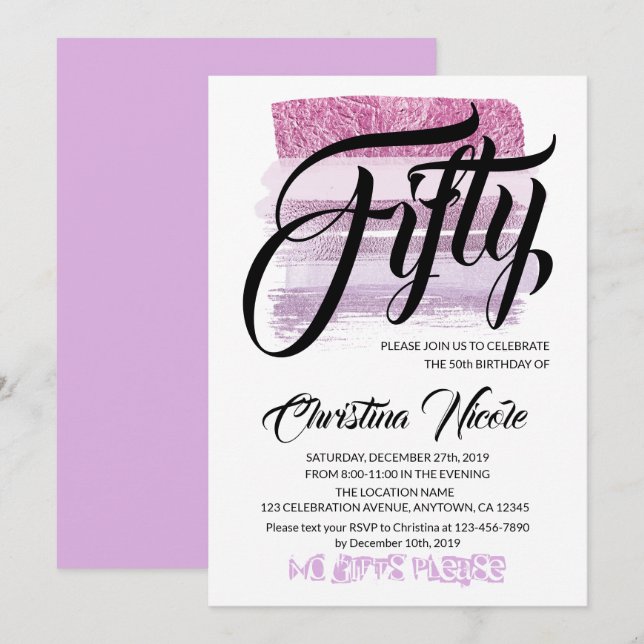 Aesthetic Amethyst Purple Glitter Modern Birthday Invitation (Front/Back)