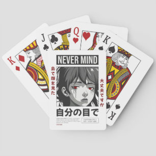 Aesthetic Anime Girl Playing Cards - "Never Mind"