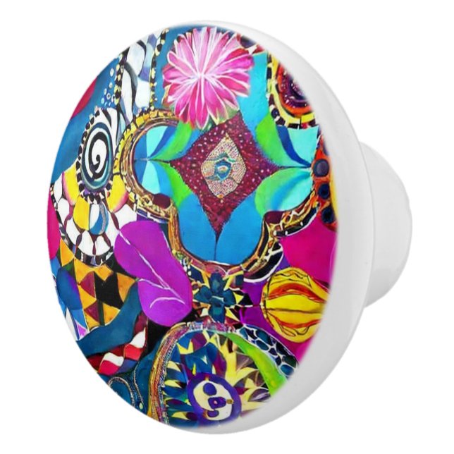 Aesthetic artsy multicolor pattern Bahia inspired Ceramic Knob (Right)