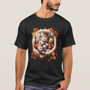Aesthetic Autumn Cat in Kitten Bed Graphic Cozy Fa T-Shirt