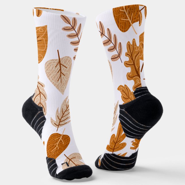 Aesthetic Autumn Leaves, Fall Theme Pattern Socks (Angled)