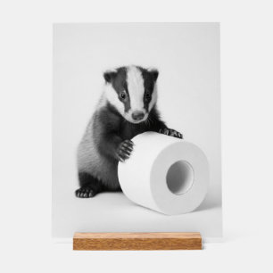 Aesthetic Baby Badger Holds Toilet Paper Cute Art Acrylic Sign