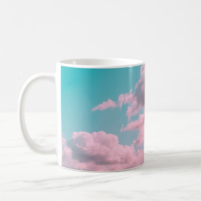 Aesthetic background with beautiful turquoise sky  coffee mug (Left)