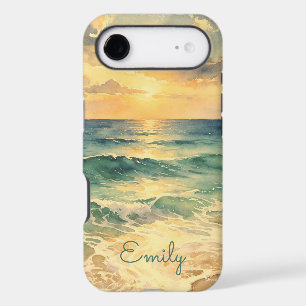 Aesthetic Beach Sunset Watercolor Custom Name