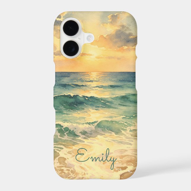 Aesthetic Beach Sunset Watercolor Custom Name (Verso)