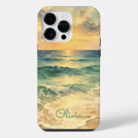 Aesthetic Beach Sunset Watercolor Custom Name