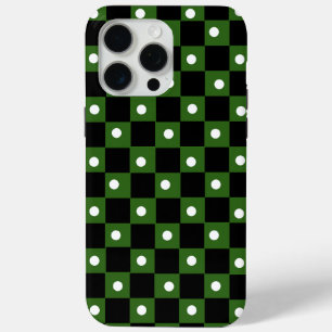 Aesthetic black green checkerboard with retro dot iPhone 15 pro max case