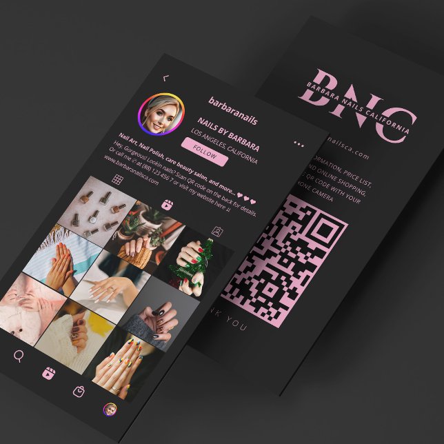 Aesthetic Black Pink Nail Tech Beauty Grid Business Card (Aesthetic Black Pink Nail Tech Beauty Grid Business Card
)