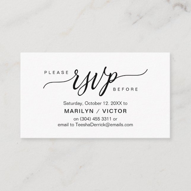 Aesthetic Black Script, Party RSVP respond Enclosure Card (Front)