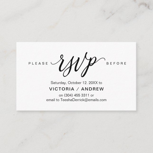 Aesthetic Black Script, Party RSVP respond Enclosure Card (Front)