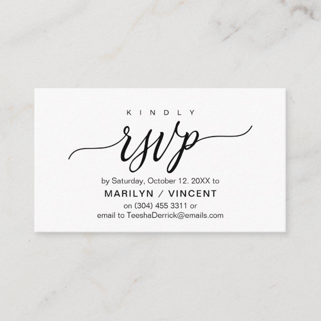 Aesthetic Black Script, Wedding RSVP respond Enclosure Card (Front)