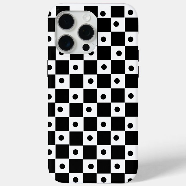 Aesthetic black white chequerboard with retro dots Case-Mate iPhone case (Back)
