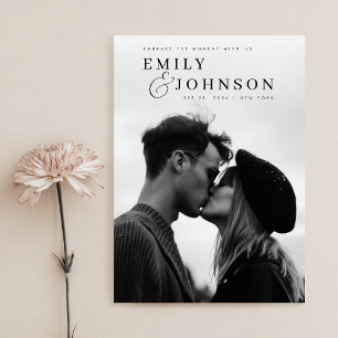 Aesthetic Black & White QR Code Photo Wedding  Invitation
