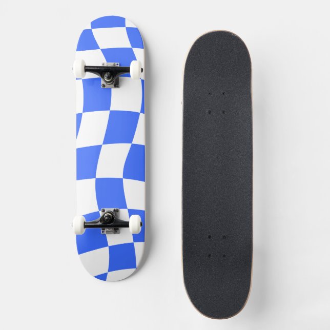Aesthetic Blue Chequerboard Skateboard (Front)