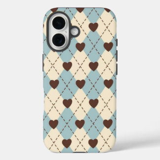 Aesthetic Blue,Cream Argyle Heart Pattern  cover
