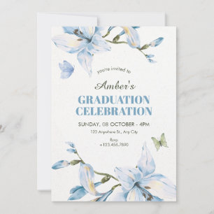 Aesthetic blue flower bloom graduation invitation
