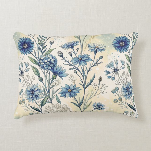 Aesthetic Blue Wildflowers Accent Pillow (Front)