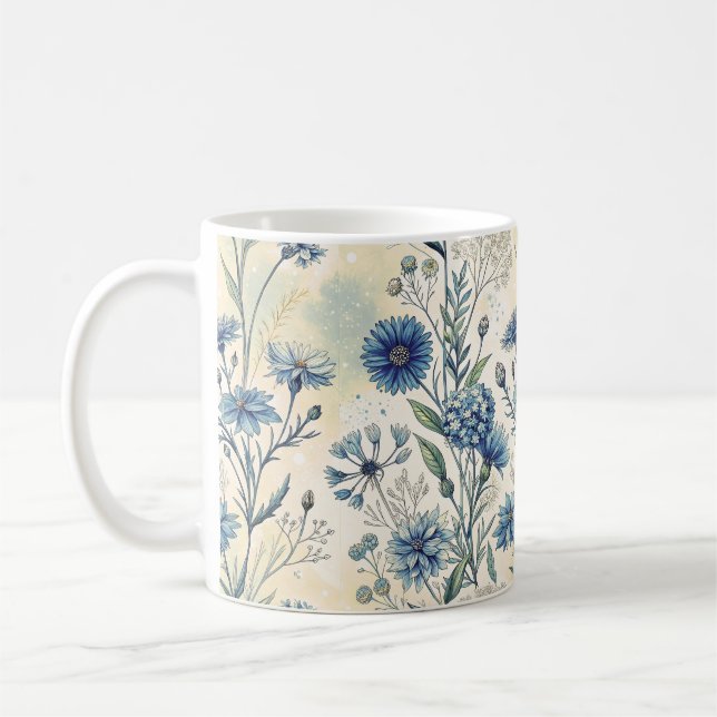 Aesthetic Blue Wildflowers Coffee Mug (Left)
