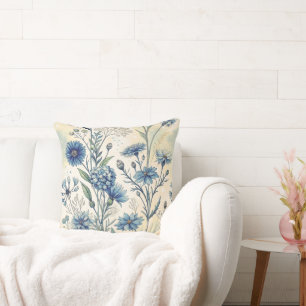 Aesthetic Blue Wildflowers Throw Pillow