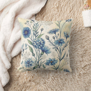 Aesthetic Blue Wildflowers Throw Pillow