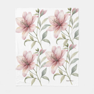 Aesthetic Blush Pink Flower Fleece Blanket 