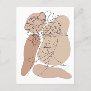 Aesthetic Boho Abstract Face Line Drawing Postcard