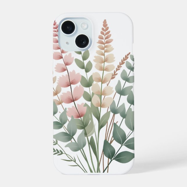 ​Aesthetic Botanical Ferns Floral Pattern Phone Ca iPhone 15 Case (Back)