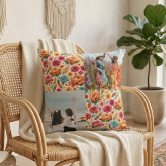 Aesthetic Botanical Floral Bestie Custom Photo Throw Pillow