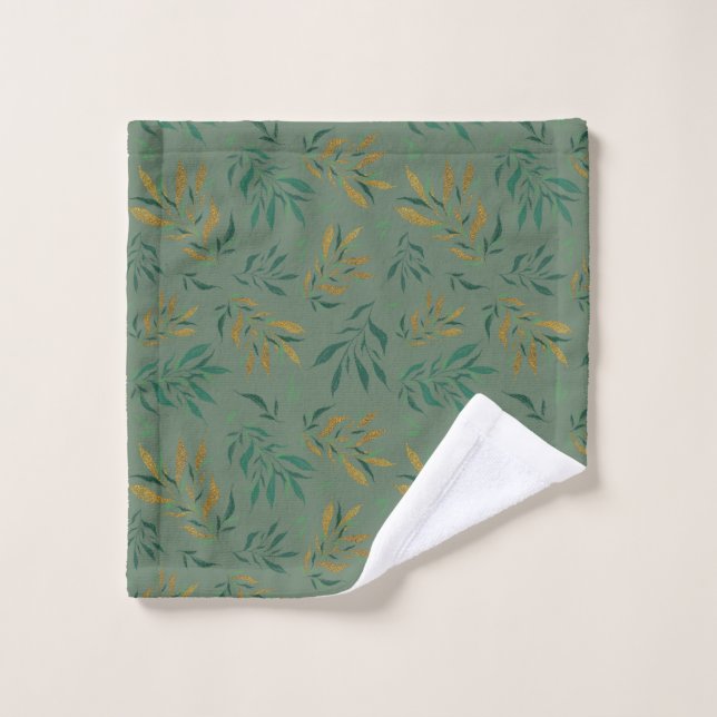 Aesthetic Botanical Green Pattern with Leaves Wash Cloth (Wash Cloth)