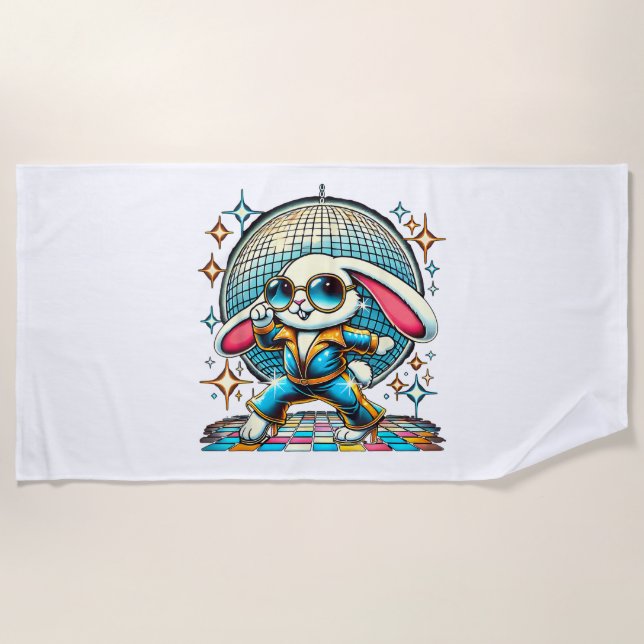 Aesthetic Bunny Disco Beach Towel (Front)