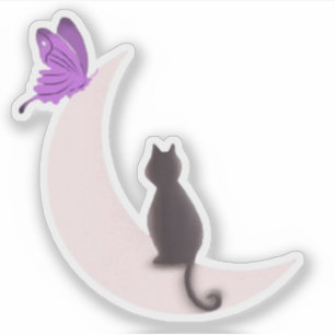 Aesthetic Celestial Cat and Purple Butterfly Moon