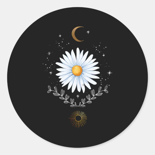 Aesthetic Celestial Sun And Moon Boho Daisy Flower Classic Round Sticker (Front)