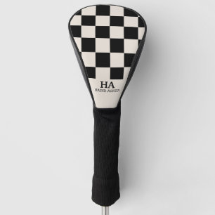 Aesthetic Chequered Retro Monogrammed Initials Golf Head Cover