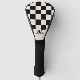 Aesthetic Chequered Retro Monogrammed Initials Golf Head Cover