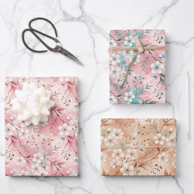 Aesthetic cherry blossoms wrapping paper sheet (Front)